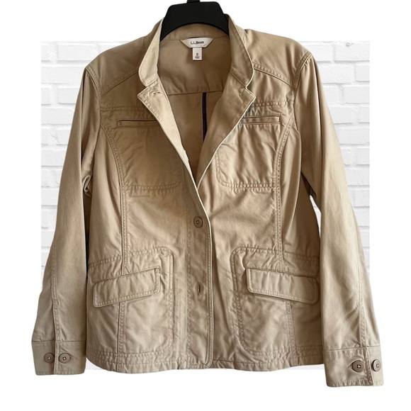 L.L. Bean Women's Beige Fitted Utility Jacket Pima Cotton Coat Medium Blazer - Picture 1 of 12